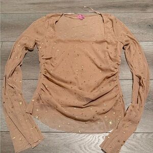 Mi Ami Sheer Pink Blouse with Gold Accents